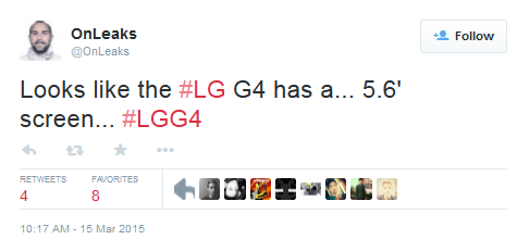 LG G4硬件配置再曝光：5.6英寸2K顯示屏