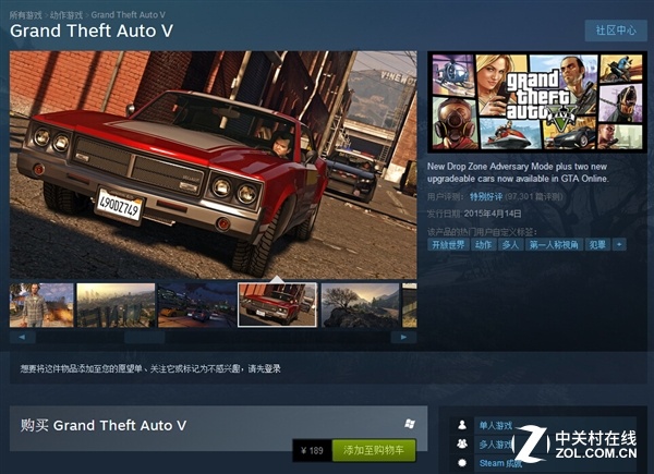 神作《GTA V》销量超6000万！国区仅189元 