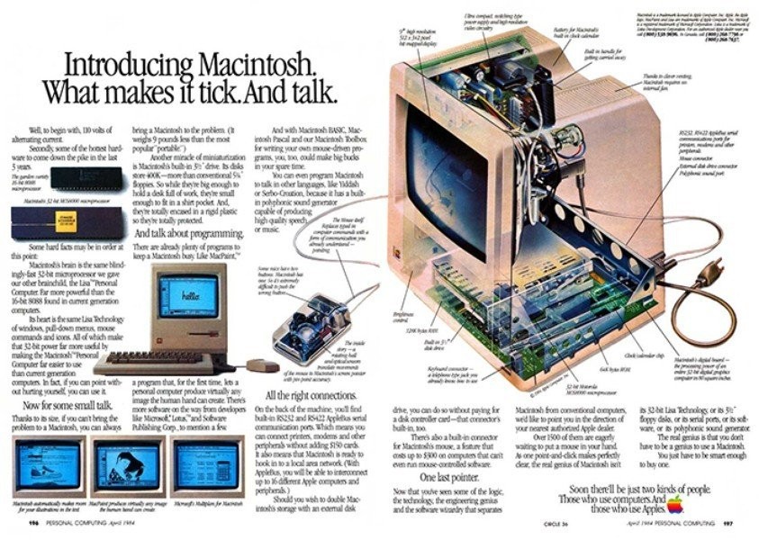介紹Mac電腦。Mac電腦廣告，1984年4月發(fā)布。