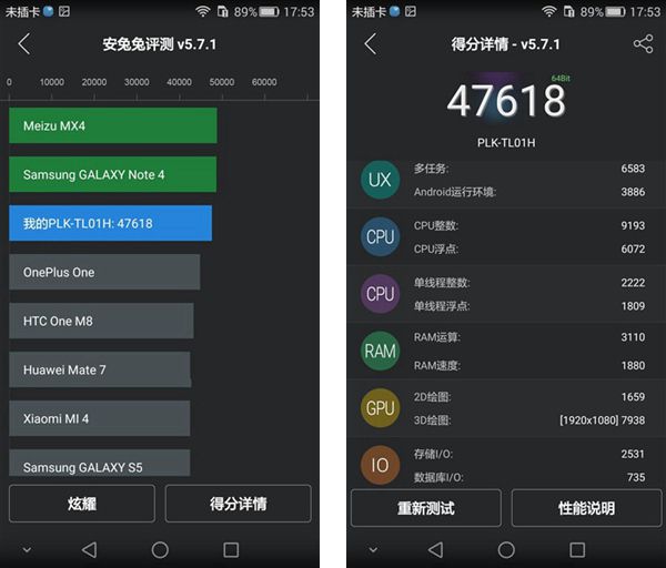 華為G9青春版和榮耀7跑分對(duì)比與總結(jié)