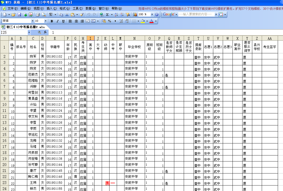 利用WPS表格函數(shù)自動匯總中考報名冊