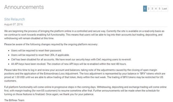 比特幣平臺Bitfinex兩日內(nèi)恢復(fù):客戶平攤7200萬美元損失