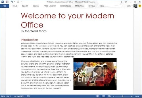 Word2013支持直接插入播放網(wǎng)絡(luò)視頻