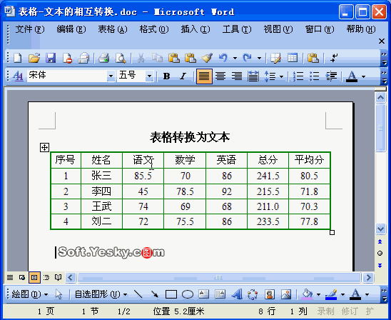 Word中文本與表格互相轉(zhuǎn)換