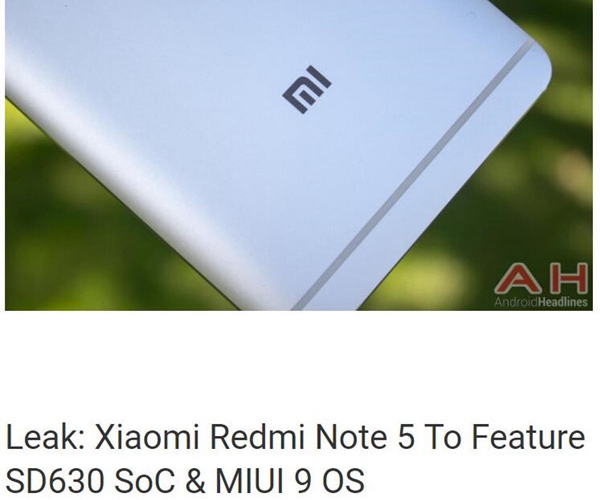 紅米Note5配置曝光：驍龍630+MIUI9系統(tǒng)