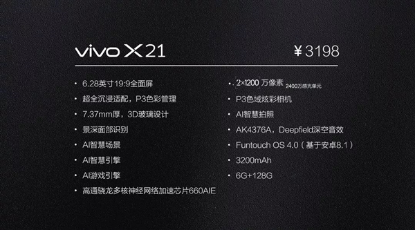 vivo X21價(jià)格公布：屏下指紋版3598元