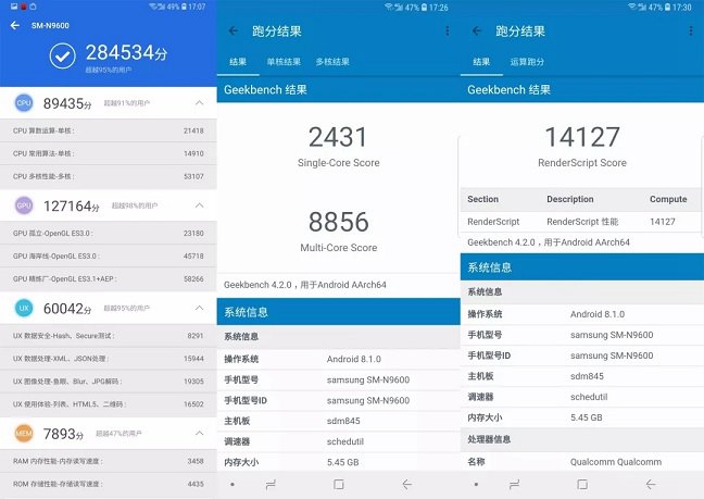 三星Note9安兔兔跑分多少？液冷散熱驍龍845性能測(cè)試